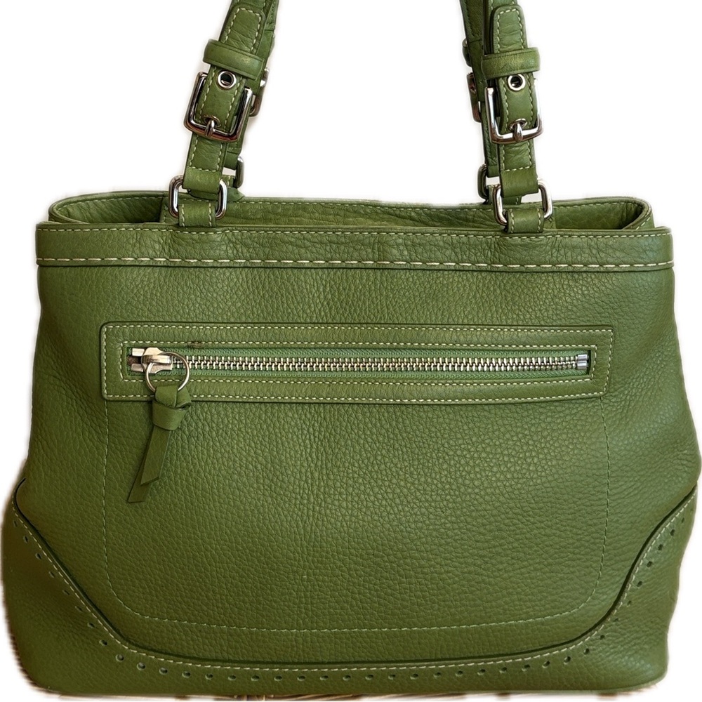 Coach Hampton vintage green satchel bag pebbles leather tassel silver Y2K